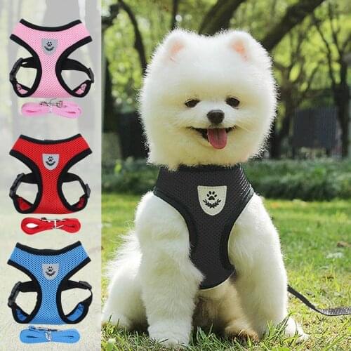 Cat Dog Adjustable Harness Vest Walking Lead Leash For Puppy Dogs Collar Polyester Mesh Harness For Small Medium Dog Cat Pet