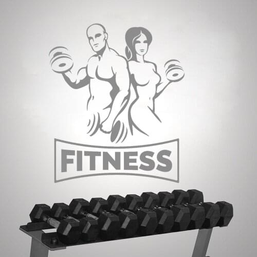 Sexy Man And Woman Silhouette Fitness Text Wall Art Vinyl Sticker Decal For Gym Decoration A001506