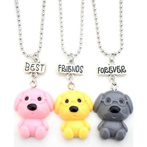 Resin Simulation Cute Dog Animal bff Pendant Necklace Children Best Friends 3 Girls Friendship Jewelry Birthday Gift