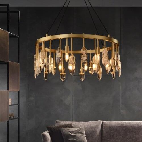 Light luxury simple copper chandelier post-modern personality villa living room dining room bedroom creative crystal chandelier