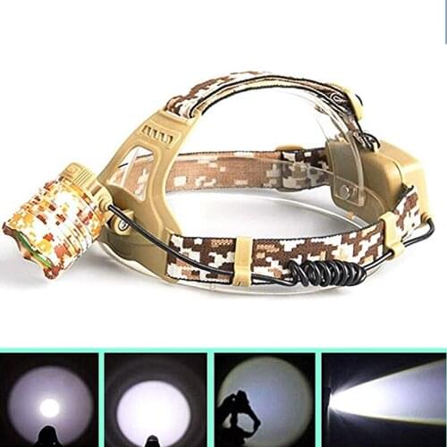 Waterproof LED Headlamp Powerful Camouflage Headlight 3 Modes Rechargeable Camping Hiking Fishing Light Using 18650 Battery