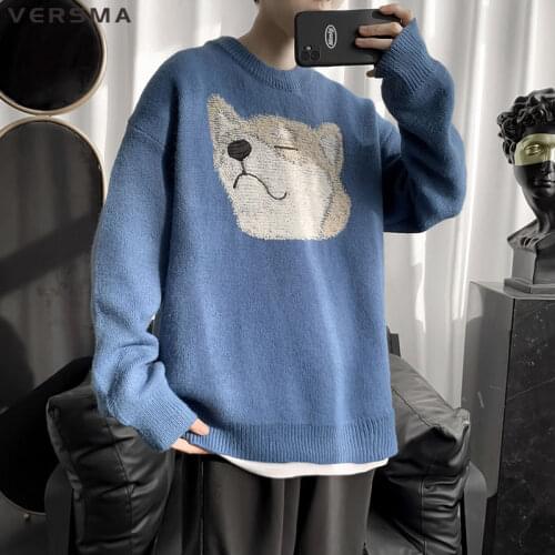 VERSMA Korean Casual Cartoon Stitch Men Women Sweater Blouse Autumn Long Sleeve Knitted Vintage Hip Hop Sweater Pullover Hombre