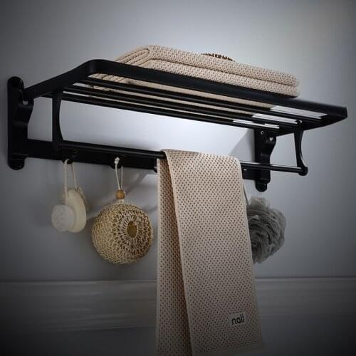 Bathroom Towel Rack Aluminum Black/White 50-60 cm Towel Holder Folding Wall Mounted Bathroom Towel Rail Holder Towel Hanger Bar