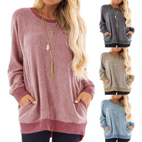 2019 Spring Autumn Womens T Shirts Street Casual Long Sleeve Solid T Shirt Tops Pullovers Plus Size S-2XL Female Tee