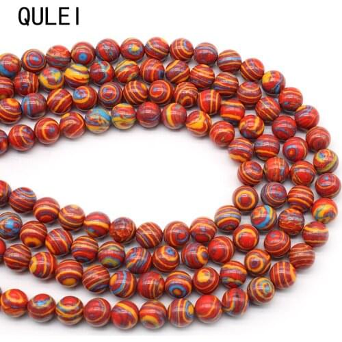 High Quality 4/6/8/10/12mm synthesis Rose red Malachite Round Loose Bead Natural Stone Beads For DIY Bracelet Necklace Jewelry
