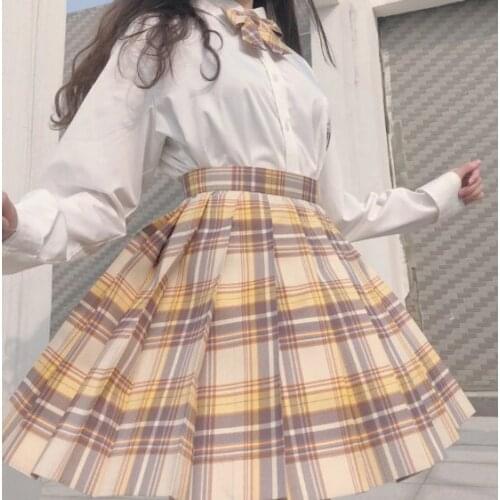 [Kerria Japonica] Girls Summer High Waist Pleated Skirts Plaid Skirts Women Dress For JK School Uniform Students Clothes