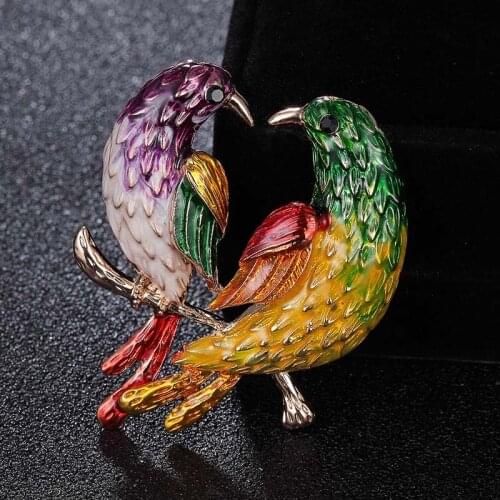 Zlxgirl jewelry fashion Women kids Party Dresses Brooch shiny Colorful Enamel two birds animal pin brooches new hats accessories