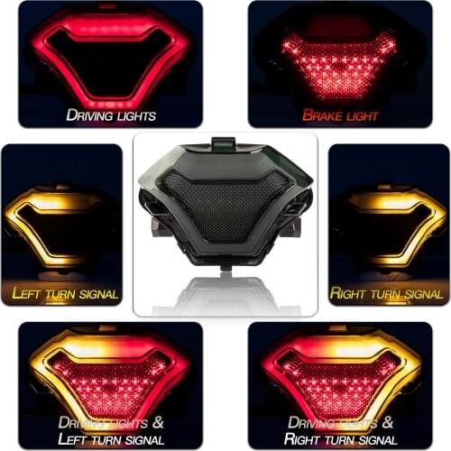 Motorcycle Brake Light Tail Lamp with LED Turn Signals Replacement for Yamaha YZF R3 R25 Y15ZR MT07 FZ07 LC150 Red