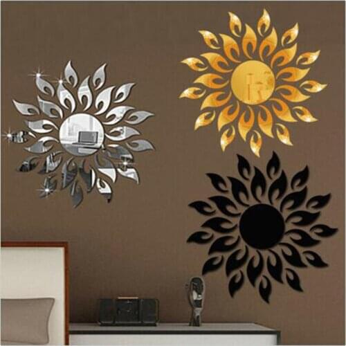 Sun Flower Mirror Wall Sticker Self Adhesive Acrylic Mirror Stickers Decal Art Mural Wallpaper Living Room Decoration Home Decor