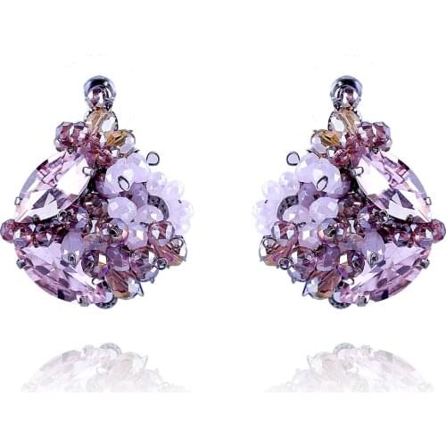 Trendy Crystal Stud Earrings for Women and Girls Handmade Beaded Dangle Drop Statement Earrings Jewelry Bijoux 4 Colors