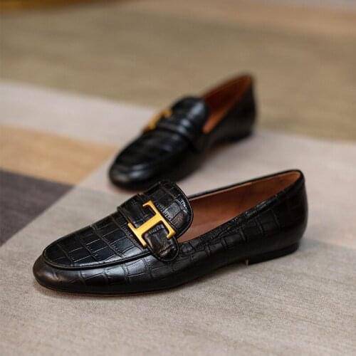 SKLFGXZY Genuine Leather Pumps Women Footwear Low Heels Buckle Shoes Female Casual Mules Shoes Woman Spring