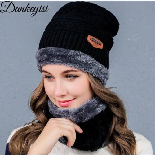 DANKEYISI Winter Warm Beanie Women Hat Scarf Thick Skullies Beanies Soft Skull Baggy Knitted Cap Mask Gorros Hat For Men Women