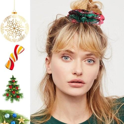 1pcs Christmas Hair Scrunchies Opaska Elastic Hair Bands Winter Xmas Hair Ties Vintage Ponytail Holder Ladies Hair Accessories