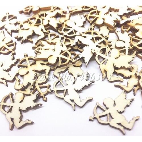 100pcs 25mm Natural Wooden Cupid Angel Vintage Chips Confetti Embellishments Weddings Christmas Crafts Cardmaking Scrapbooking