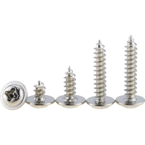 100PCS M1.4*3 4 5 6 7*4 PWA 304 Stainless Steel Cross Round Head Self Tapping Screw With Pad Pan Head Tapping Screws With Washer