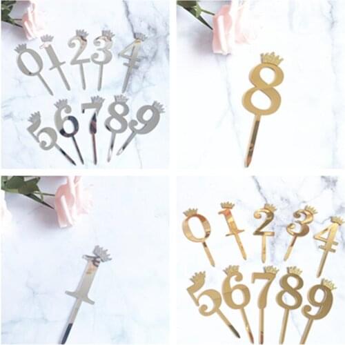 6.2CM Number Cake Topper Gold Crown Acrylic 0-9 Digital Birthday Party Cake Insert Cake Decoration Wedding Cakes Dessert Decor