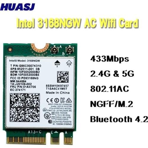 Huasj Intel AC 3168NGW 3168 Wireless adapter card Dual band wireless Bluetooth 4.2 M2 lenovo thinkpad card 01ax706
