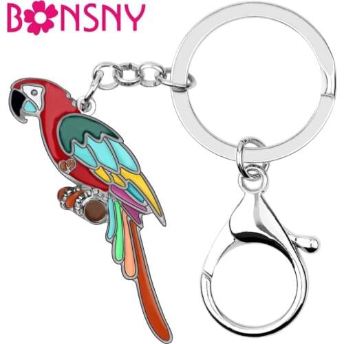 Bonsny Enamel Alloy Colorful Macaws Parrot Bird Keychains Key Rings Bag Car Purse Decoration Accessory For Women Girls Teen Gift