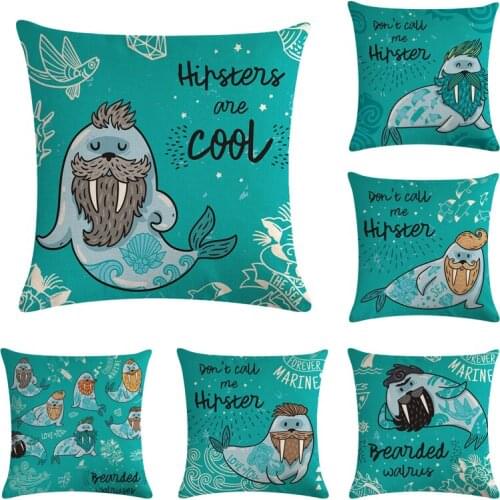 Cartoon Sea Lion Cotton Linen Throw Pillow Case Cushion Cover Home Decor Decorative Pillows For Sofa Seat Cushion 45cm*45cm