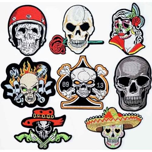 Skull Cranium Dark Terror Iron On Patches Sewing Embroidered Applique for Jacket Clothes Stickers Badge DIY Apparel Accessories