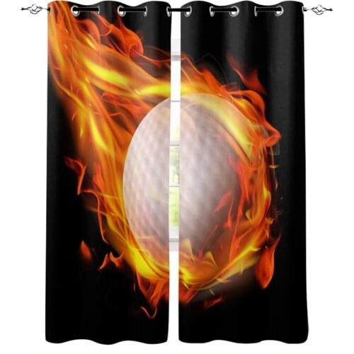 Flame Golf Black Blackout Curtains For Living Room Bedroom Printed Window Treatment Drapes Home Decor