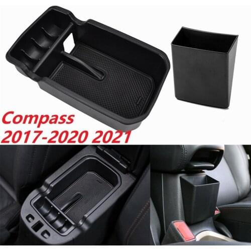 Black Center Console Armrest Storage Box Holder Pallet Organizer Cover Trim for Jeep Compass 2017-2020 2021 (Pack of 2)