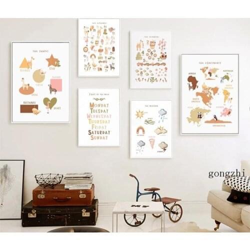 Numbers Alphabet Weather Shape Education Poster Canvas Painting and Prints Nursery Wall Art Pictures for Kids Room Home Decor