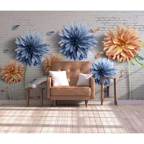CJSIR Custom Wallpaper Now Simple 3d Chrysanthemum Brick Wall Retro Floral TV Sofa Background Wall Decoration 3d Wallpaper