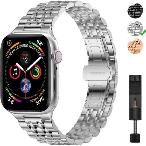 Business Watch Band for Apple Watch Bands 44mm 42mm 40mm 38mm Metal Wristband Bracelet for iWatch Series 6/5/4/3/2/1/SE Strap