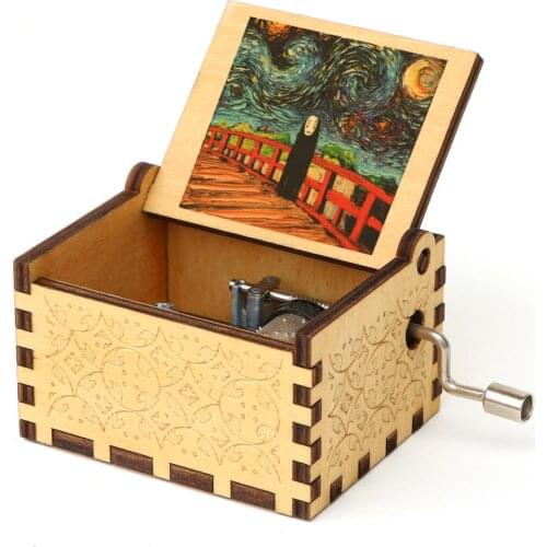 Carved Hand-Crank Wooden Music Box 3D Printed Spirited Away Musical Box Pirthday Gift New Year Gift Music Box