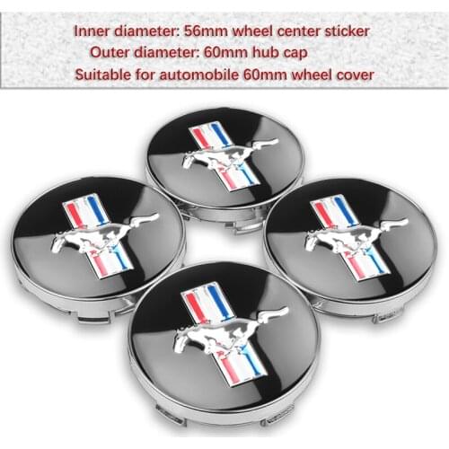 56+60mm Car Wheel Center Hub Caps Running Horse Badge Emblem Rims Covers Sticker For Ford Mustang GT500 GT350 SVT GT Car Styling
