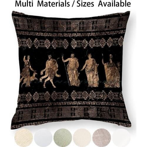 Greek Dieties And Meander Key Ornament Pillow Case Throw Pillow Cover Cotton Linen Flax Artemis Apollo Athena Poseidon