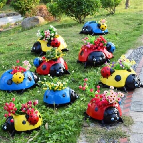 Flower Pot Decoration Resin Garden Decor Outdoor Ladybug Simulation Animal