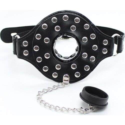 Open Mouth Gag O Ring Gag with Cover Head Harness PU Leather Erotic Toy Adult Game BDSM Bondage Restraint Fetish Sex Products