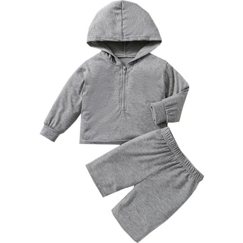 Baby Girls 2 Pieces Kids Suit Set, Solid Color Long Sleeve Short Pullover with Zipper+ Short Pants for Girls, Gray 18M-6 Years