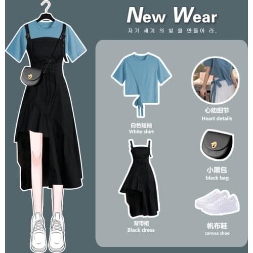 Summer 2021 New Girl French Jacket + Black Strap Dress Two-piece Suit
