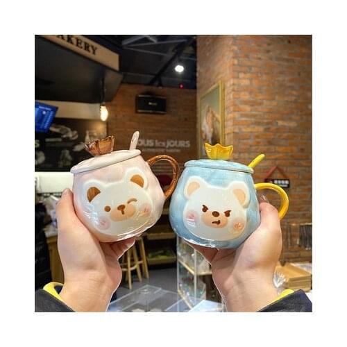 450ml Kawaii Bear Breakfast Mug With Lid Spoon Creative Personality Home Mug Teacup Cute Ceramic Mug Coffee Cup Childrens Gifts