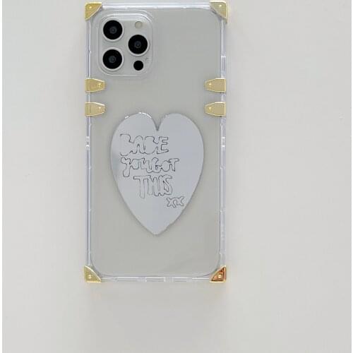 Square Electropated Heart Back Mirror Case for iPhone 12 Pro Max Back Phone Cover for 12 11 Pro Max X XS XR 8 7 Plus SE 2020