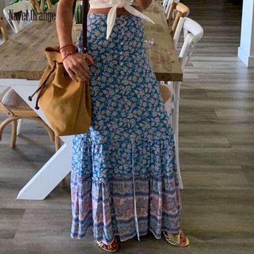 Summer Women Ruffles Long Skirts Sweet Style Split Ladies Skirts Fashion Elegant Floral Printing Streetwear Skirts Dropshipping