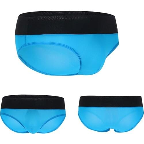 Mens Briefs Underwear U Convex Pocket Ultra-thin Transparent Ice Silk Mens Briefs Fork Low Waist Small Three Pants Sexy Shorts