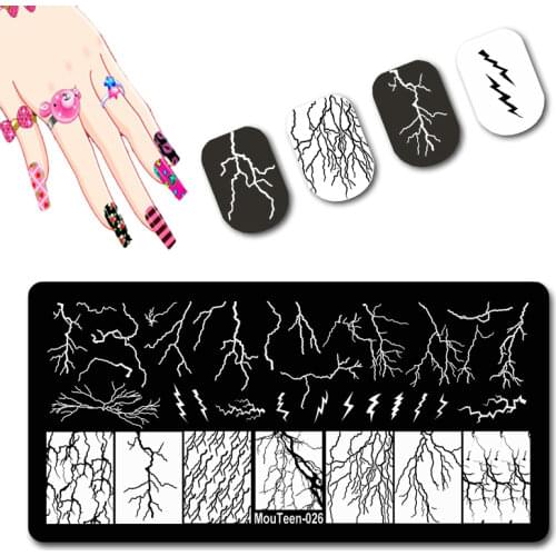 New Arrival Simple lightning Nail Stencil Tree Dendritic Art Mold Image For Women Stamp Template Thunderstreak Nails Plate #026
