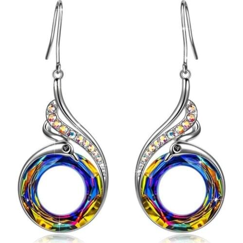 New Earrings Colorful Crystal Peacock Gradient Earrings Geometric round Colorful Ear Pendant Ear Rings