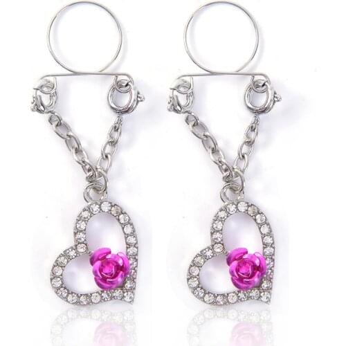 Nipple Piercing Body Pierced Jewelry Rose Peach heart pendant Pendant Chain Sexy Fashion Rhinestone Adjustable Accesories