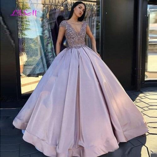Lilac Ball Gown Quinceanera Dresses Elegant Long Prom Gowns Vestidos de fiesta Sexy V-Neck Zip Back Formal Party Dress