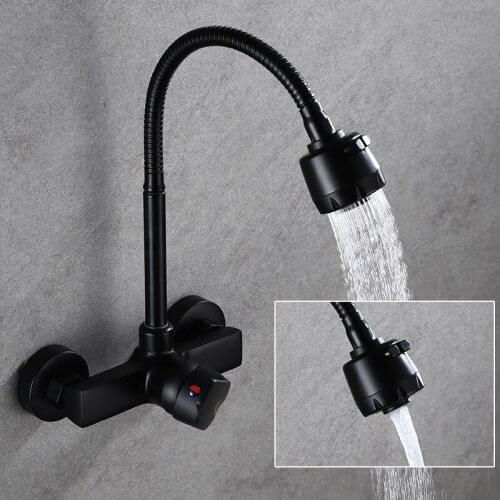 Swivel Kitchen Faucet Wall mounted Kitchen Tap Single Handle Brass Material Black Swivel Sink Mixer Tap