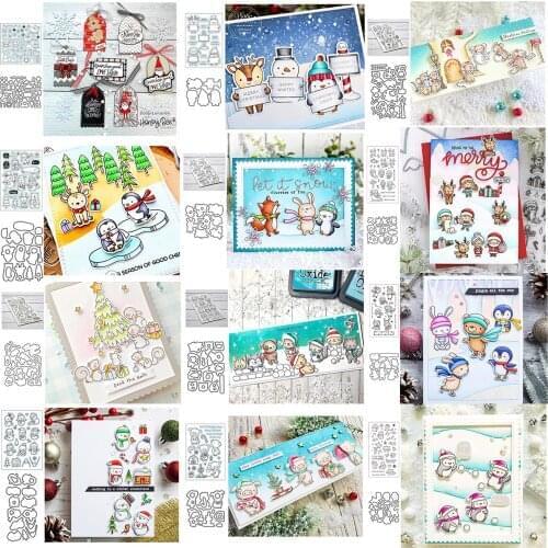 Xmas Winter Animals Clear Stamp with Cutting Die Set Diy Scrapbooking Decor Card
