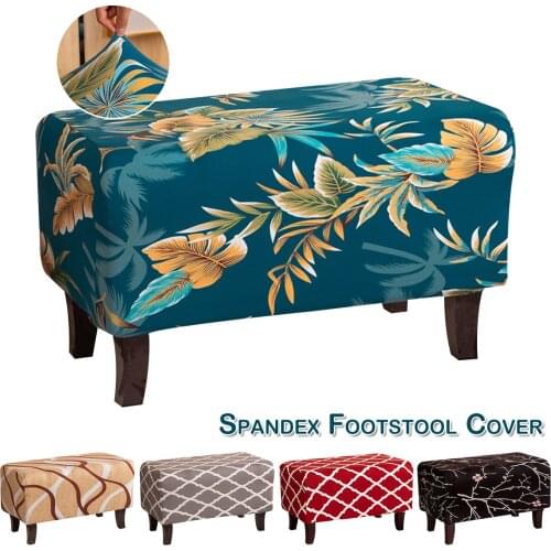 Stretch Foot Stool Slipcover Vintage Floral Ottoman Stool Cover Rectangle Footrest Cushion Cover For Living Room Home Decoration