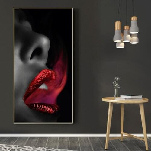 Modern Art Red Lips Sexy Woman Smoking Canvas Painting Posters and Prints Scandinavian Wall Art Pictures for Living Room Decor