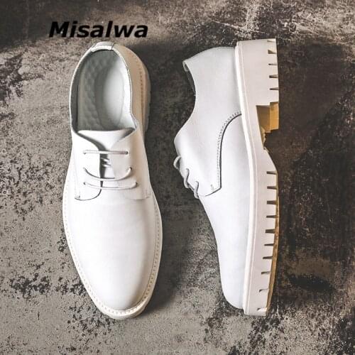 Misalwa Casual Men Oxford Shoe Platform Thick Sole White Cow Leather British Daily Men Loafers Slip-on Mid Heel Elevator Shoes