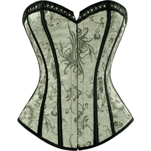 Charmian Womens Plus Size Steampunk Overbust Corset Sexy Floral Retro Satin Corsets and Bustiers Waist Trainer Shaper